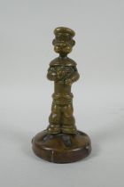 A vintage bronze and brass figure of Popeye, 17cm high