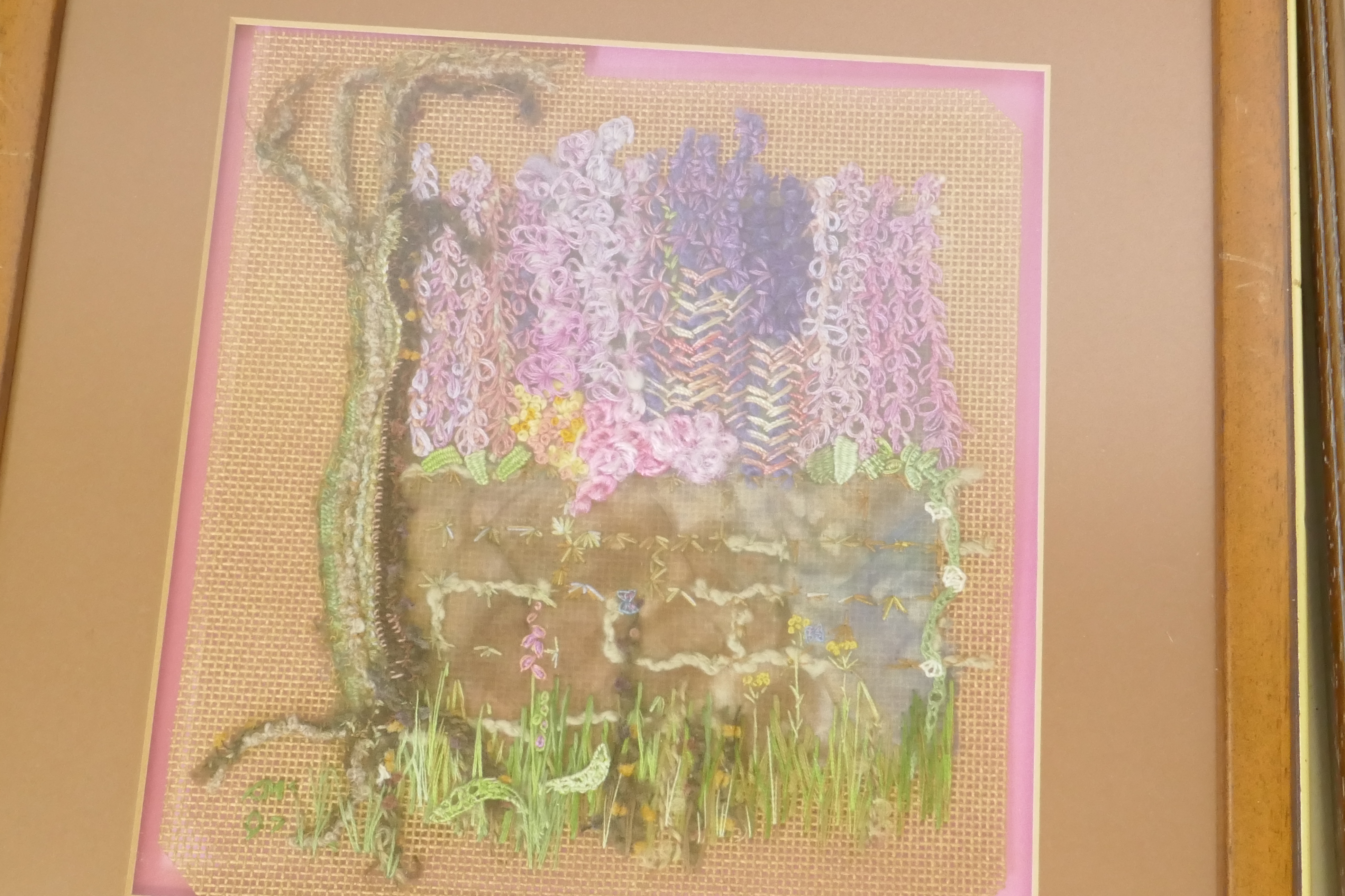 An antique sampler, 20 x 18cm, and contemporary embroideries, Barbara Walters 'Sunflowers', Rita - Image 6 of 9