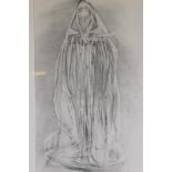 Mary Cumpstone, abstract figure, pen and wash, signed with a monogram and labelled verso, 50 x 85cm