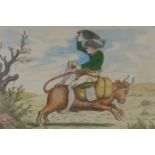James Gillray, (1756-1815), Paddy on horse back, C19th hand coloured etching, first published 1779
