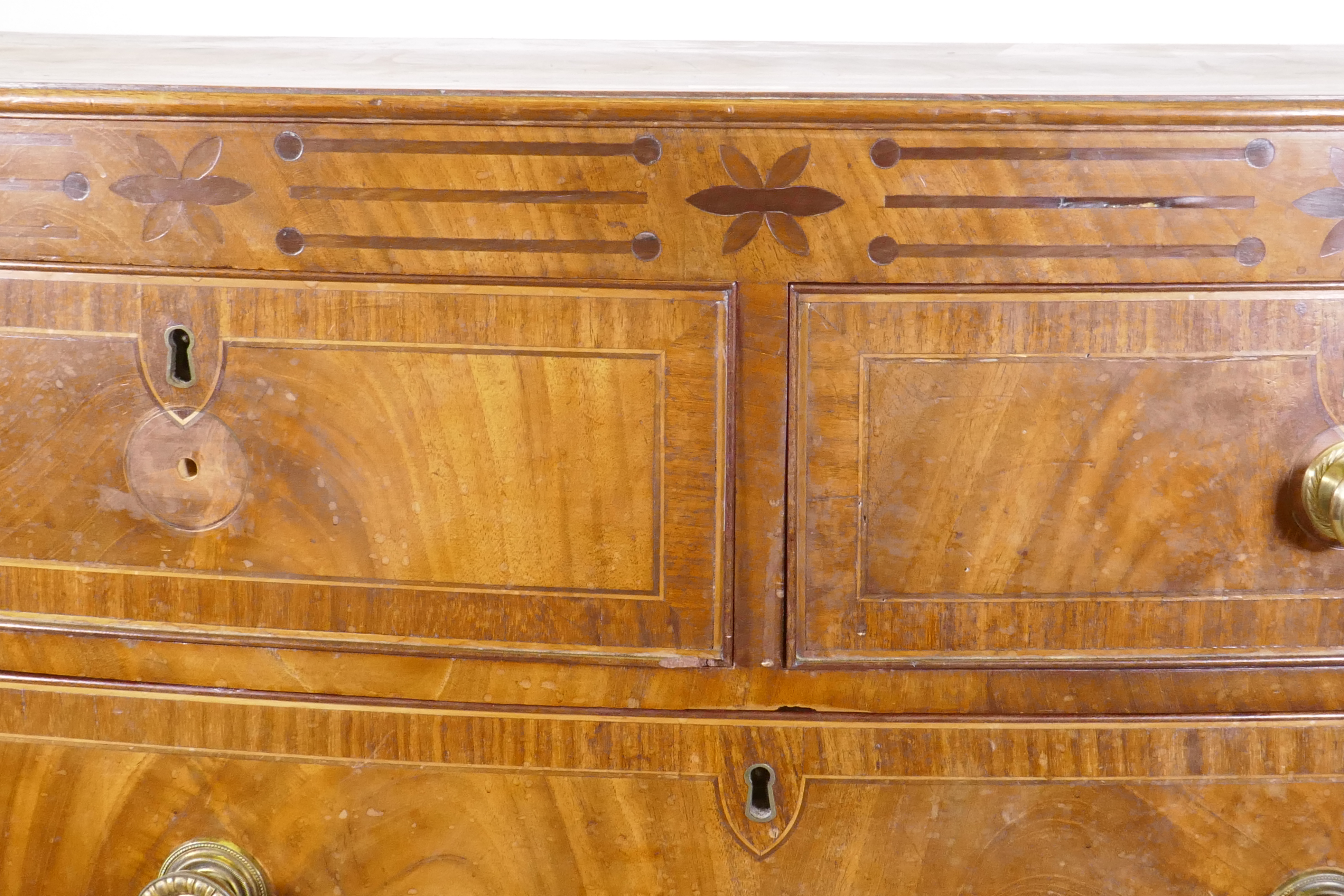 A Regency mahogany bowfront chest, with inlaid frieze and two over three drawers, flanked by - Image 3 of 6