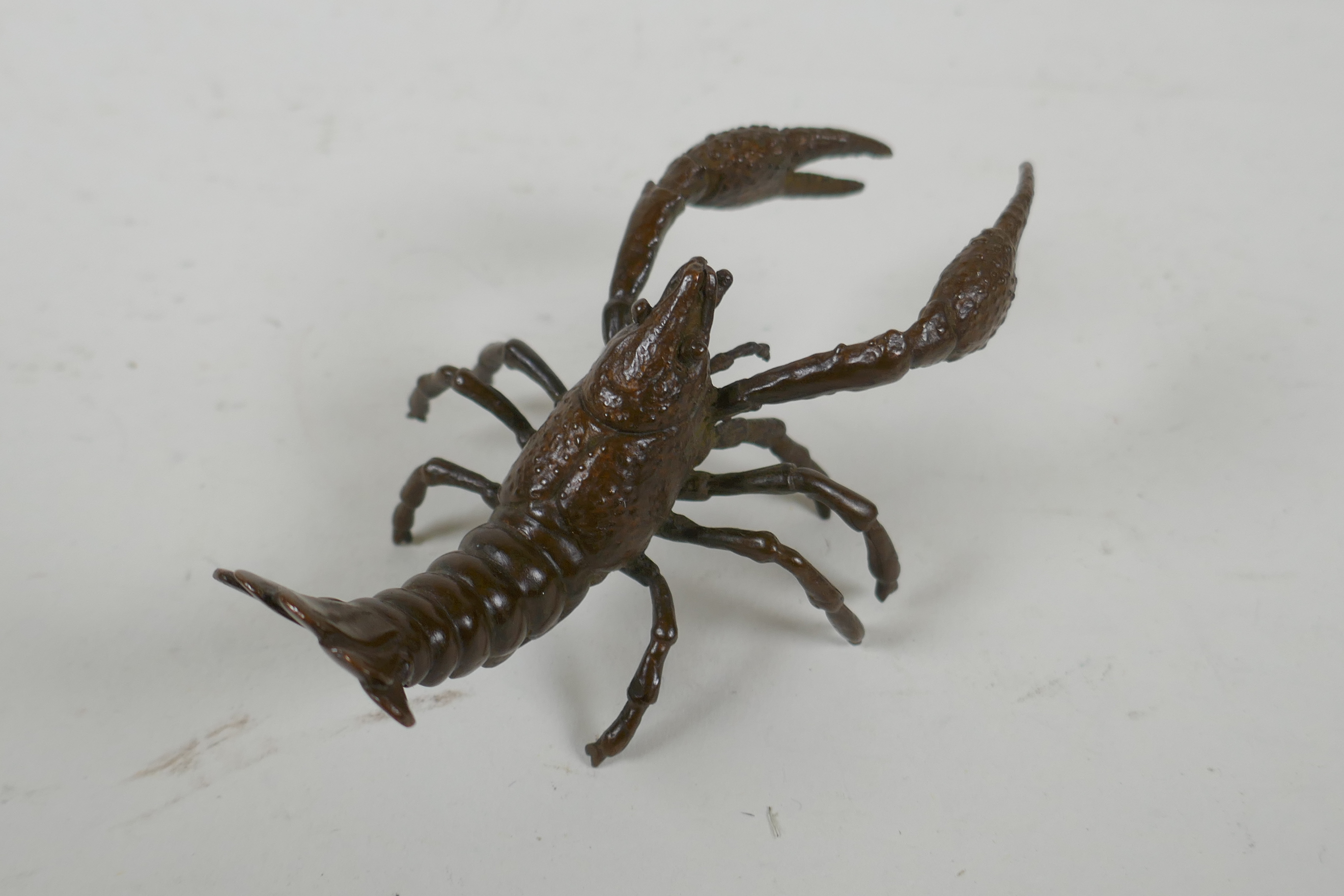 A Japanese style bronze okimono crayfish, 10cm long - Image 3 of 4