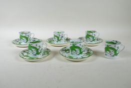 A set of six coffee cans and saucers, stamped Tuscan China, BCM