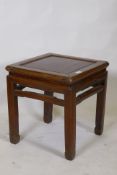 A Chinese hardwood side table, with carved bat decoration, 45 x 45cm, 50cm high