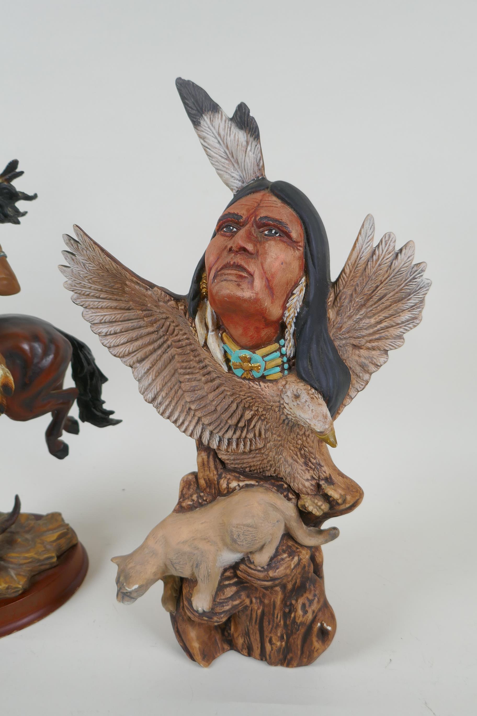 A ceramic figure group of Native Americans, together with a composition figure of a Native on - Image 2 of 3