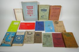 A quantity of vintage motoring manuals, including manuals for Lambretta, Austin 12 and 16, Chevrolet