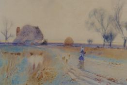 Albert Haselgrave, (British), figure on a rural road, Victorian watercolour, signed, 49 x 33cm