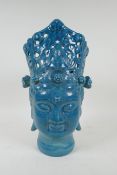 A Chinese turquoise crackle glazed ceramic head bust of Quan Yin, 36cm high
