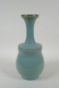 A Chinese Ru ware style porcelain mallet shaped vase, 29cm high