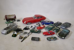 Collectors' die cast model cars, mostly Jaguar, a Monogram models plastic model AF, a Jaguar Masters