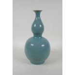 A Chinese ru ware style double gourd porcelain vase, 28cm high
