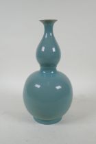 A Chinese ru ware style double gourd porcelain vase, 28cm high