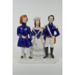 A Victorian Staffordshire  pottery flatback figure group, 'Turkey, England, France', 27cm high