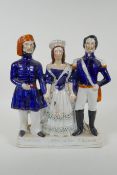 A Victorian Staffordshire  pottery flatback figure group, 'Turkey, England, France', 27cm high