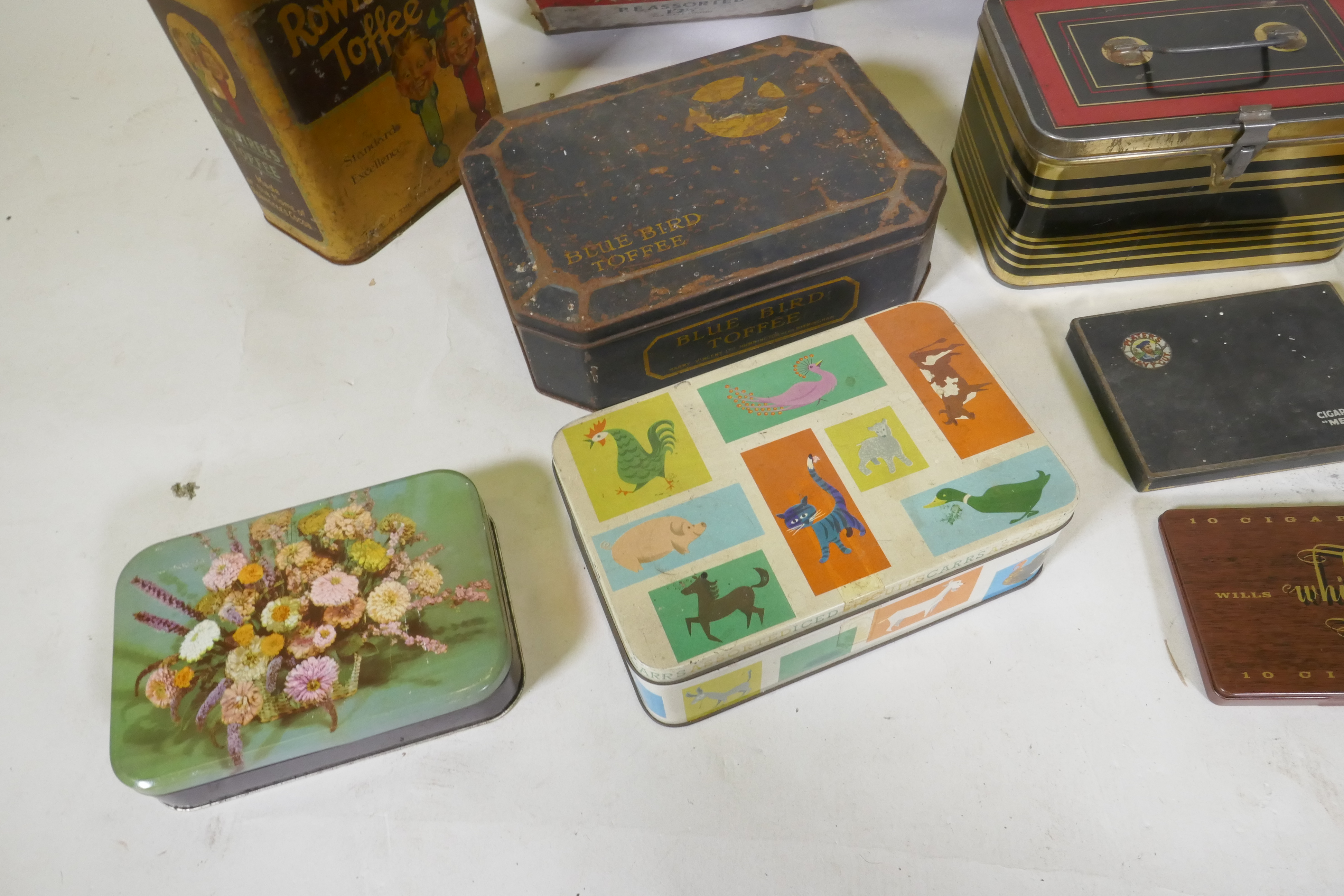 A quantity of vintage biscuit cigarette and toffee tins, largest 22 x 25cm - Image 4 of 5