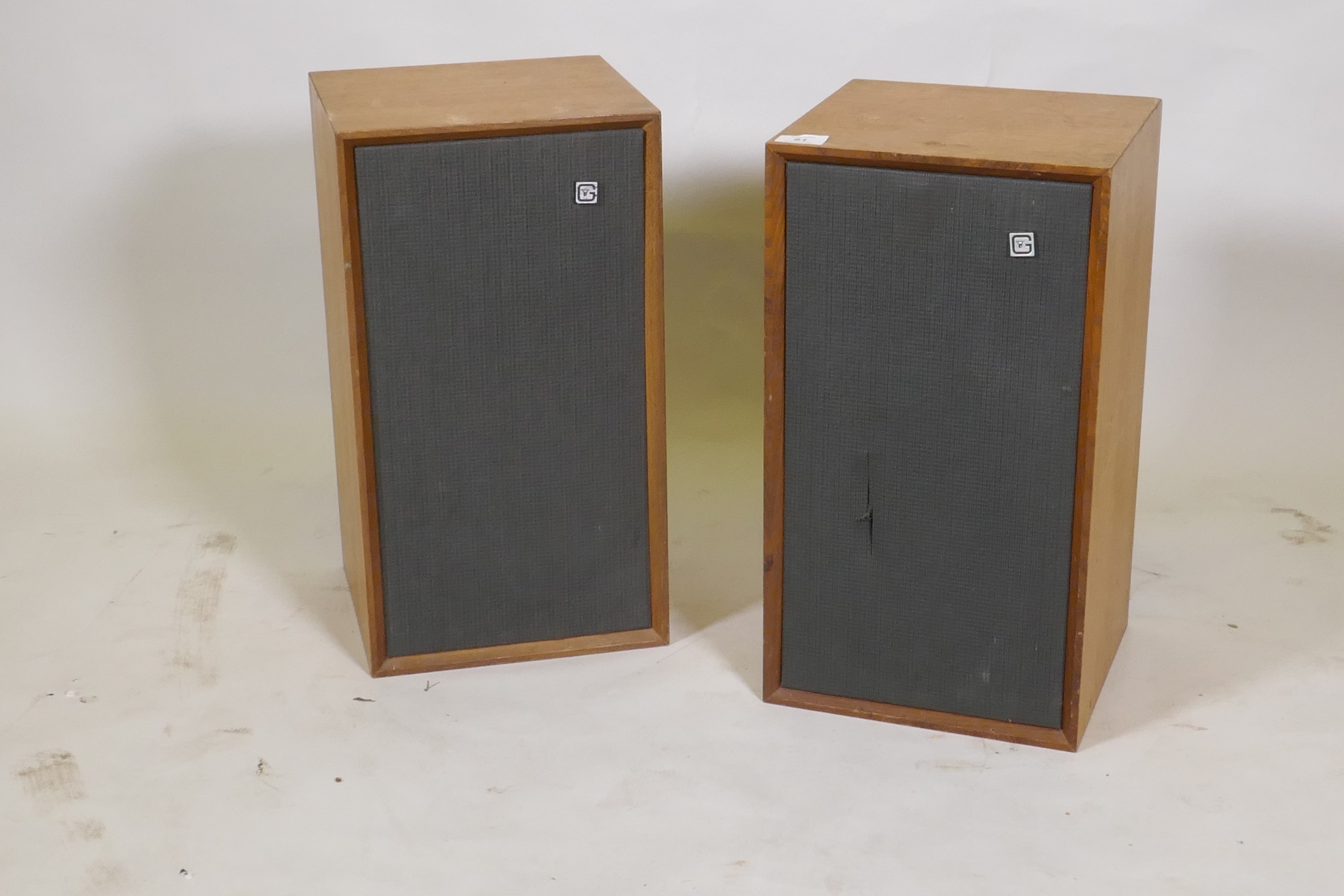 A pair of teak cased Goodmans Minister Hi-Fi speakers, 48cm high