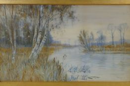 Robert Winchester Fraser, autumnal river scene, inscribed 'On the Kennet', signed watercolour, 32