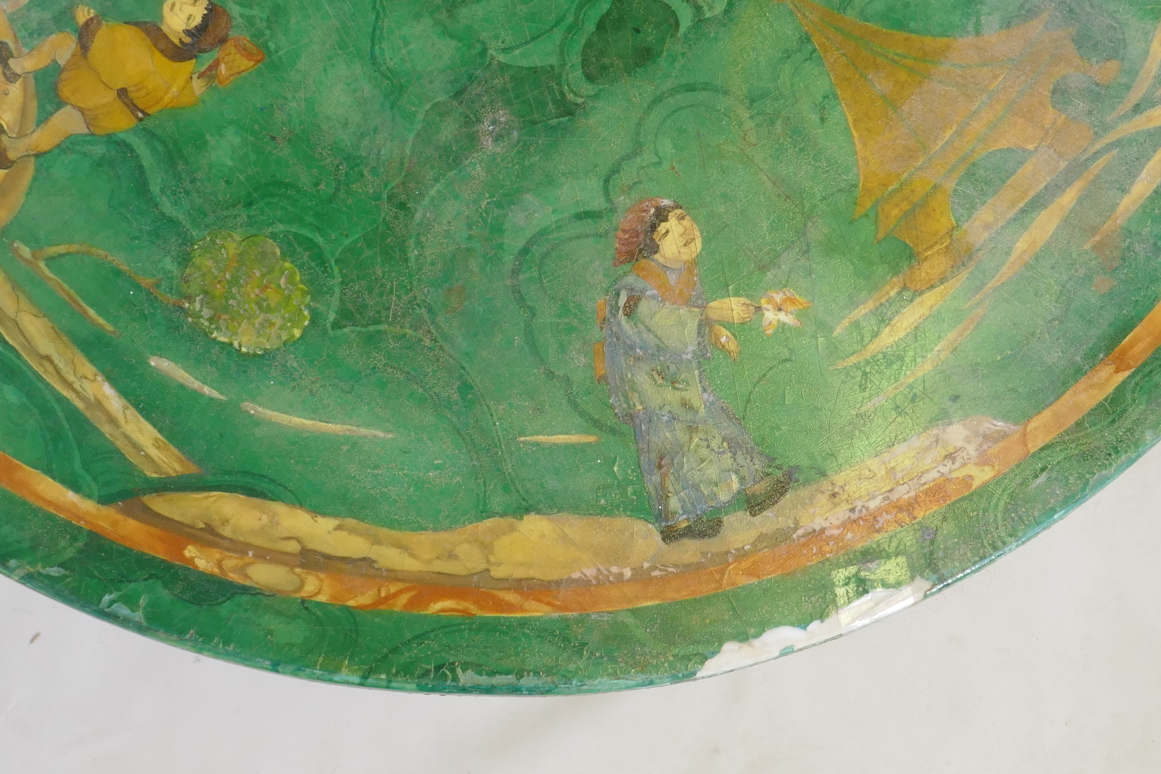A marble top occasional table, raised on a brass base, the top with faux malachite and chinoiserie - Image 5 of 5