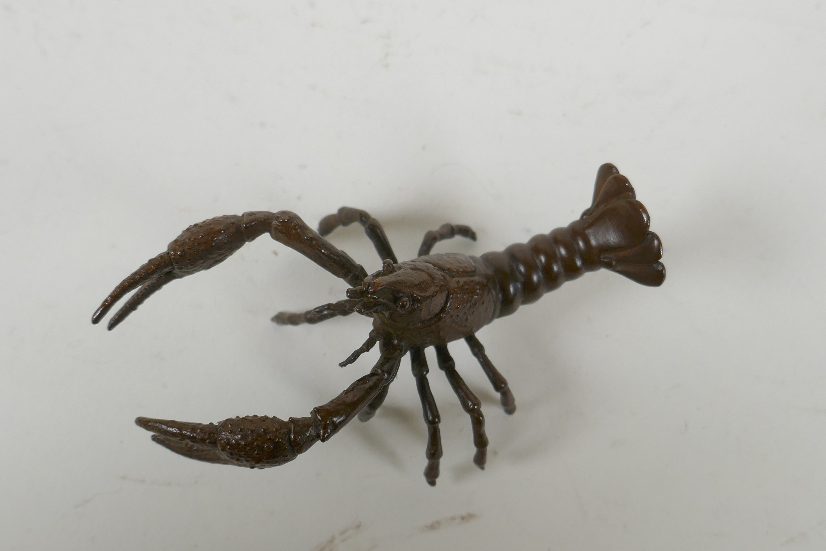 A Japanese style bronze okimono crayfish, 10cm long - Image 2 of 4