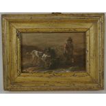 Figure with dogs in a landscape, and figure with horse in a landscape, two antique Dutch School