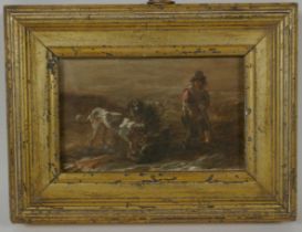 Figure with dogs in a landscape, and figure with horse in a landscape, two antique Dutch School