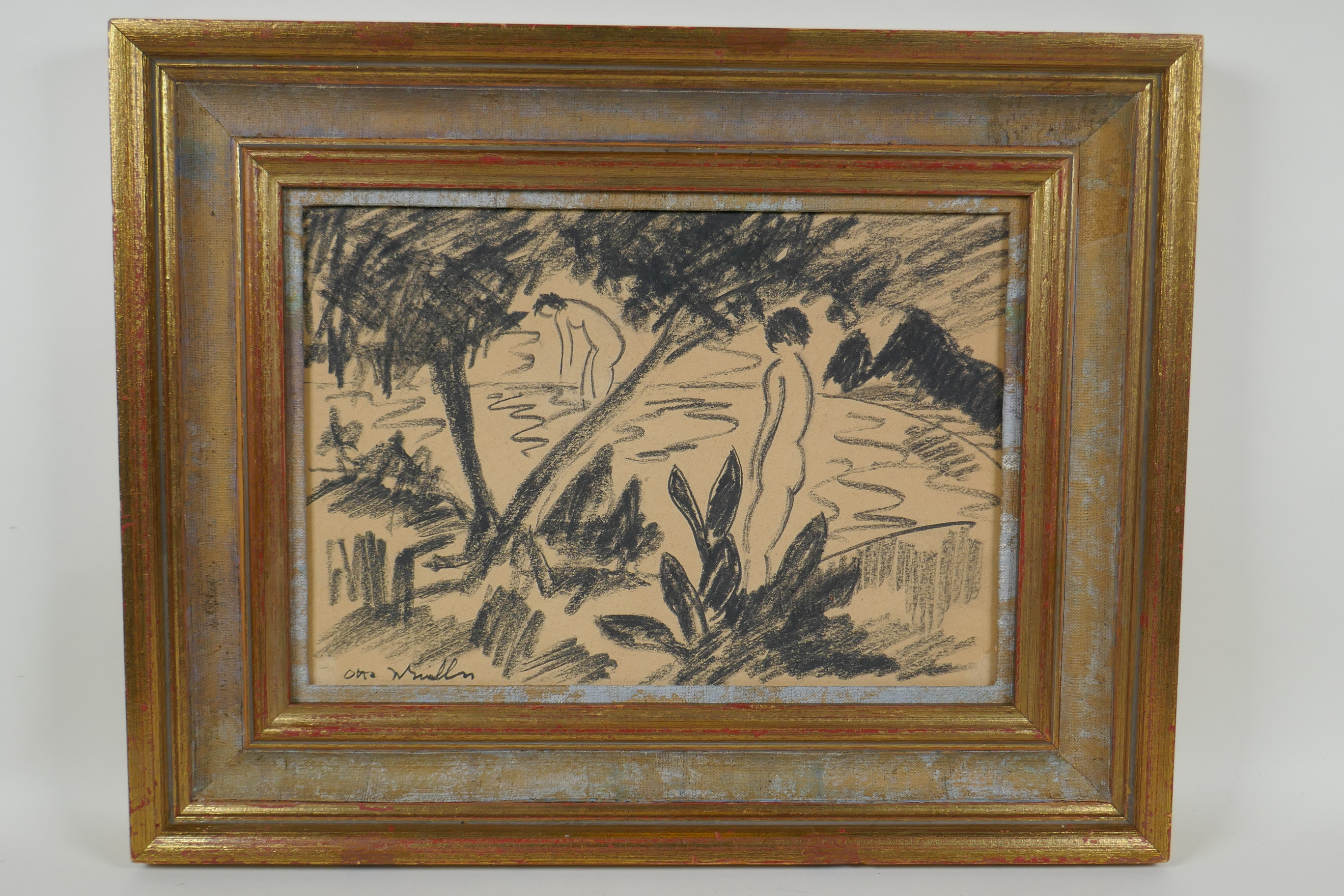 In the manner of Otto Mueller, female bathers, indistinctly signed, charcoal - Image 2 of 4
