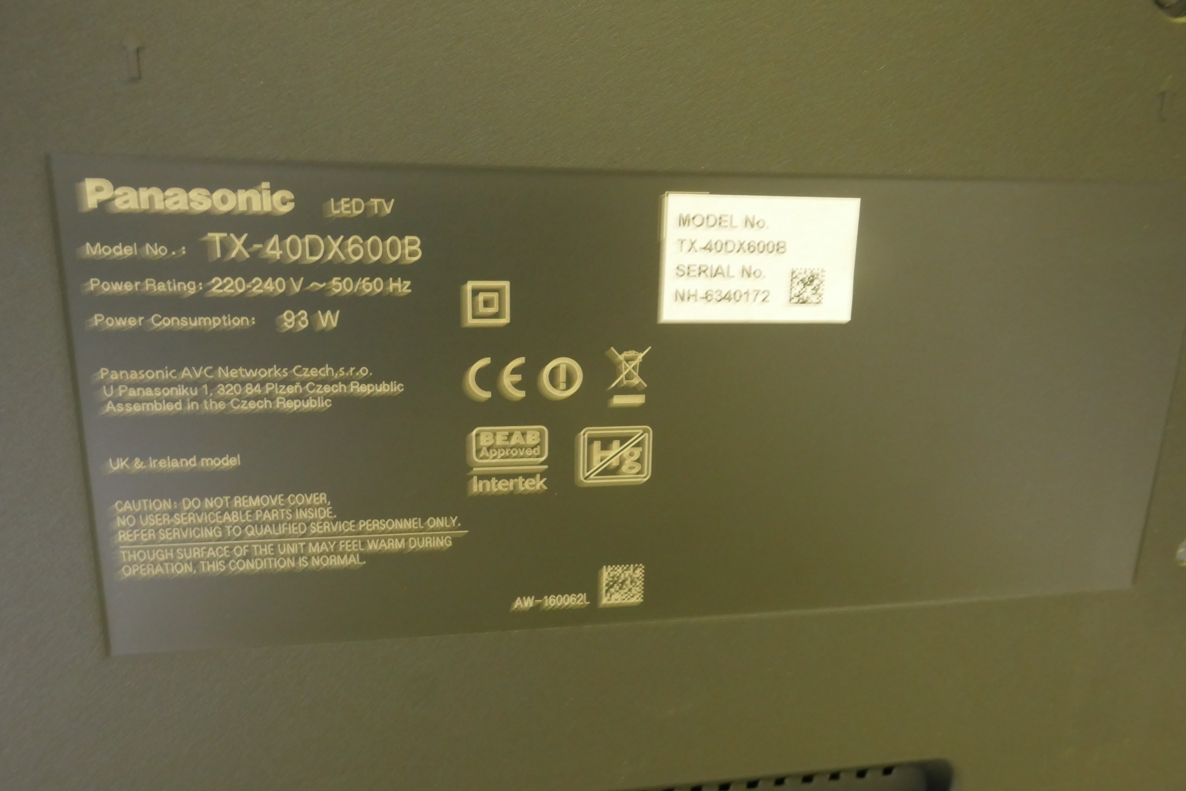 Panasonic TX-40DX600B 4K LDC TV, and a Sony SA-CT390 sound bar and sub woofer, AF, tv screen marked - Image 4 of 5