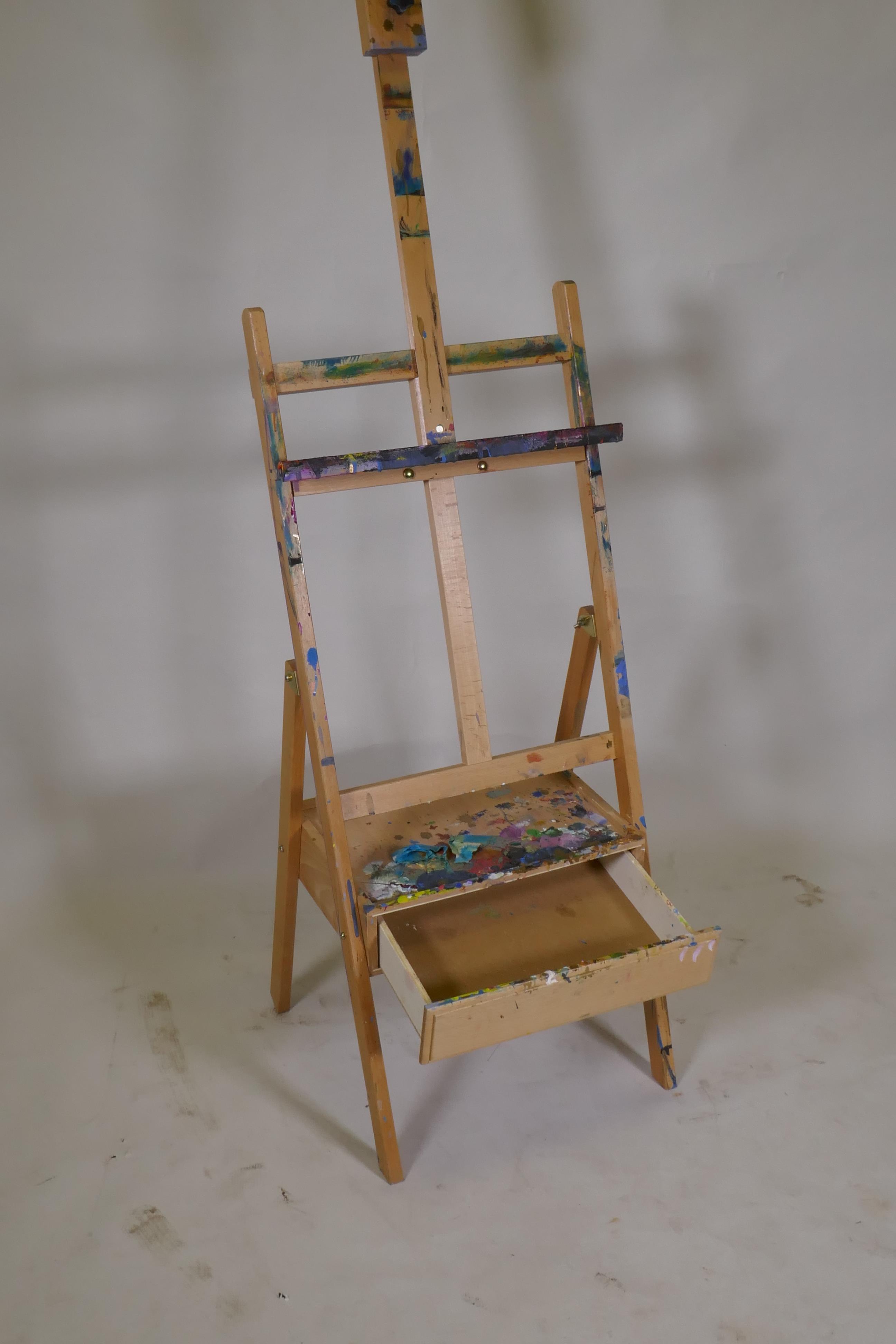 An artist's adjustable easel with single drawer, 190cm high - Image 2 of 2