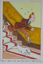 Deighton Whitehead, " 'Quick Snowy, Get the F**k Out of It' said Tin Tin", satirical cartoon after