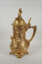 A large secessionist style ormolu tankard decorated with nymphs, putti and fauns, 41cm high