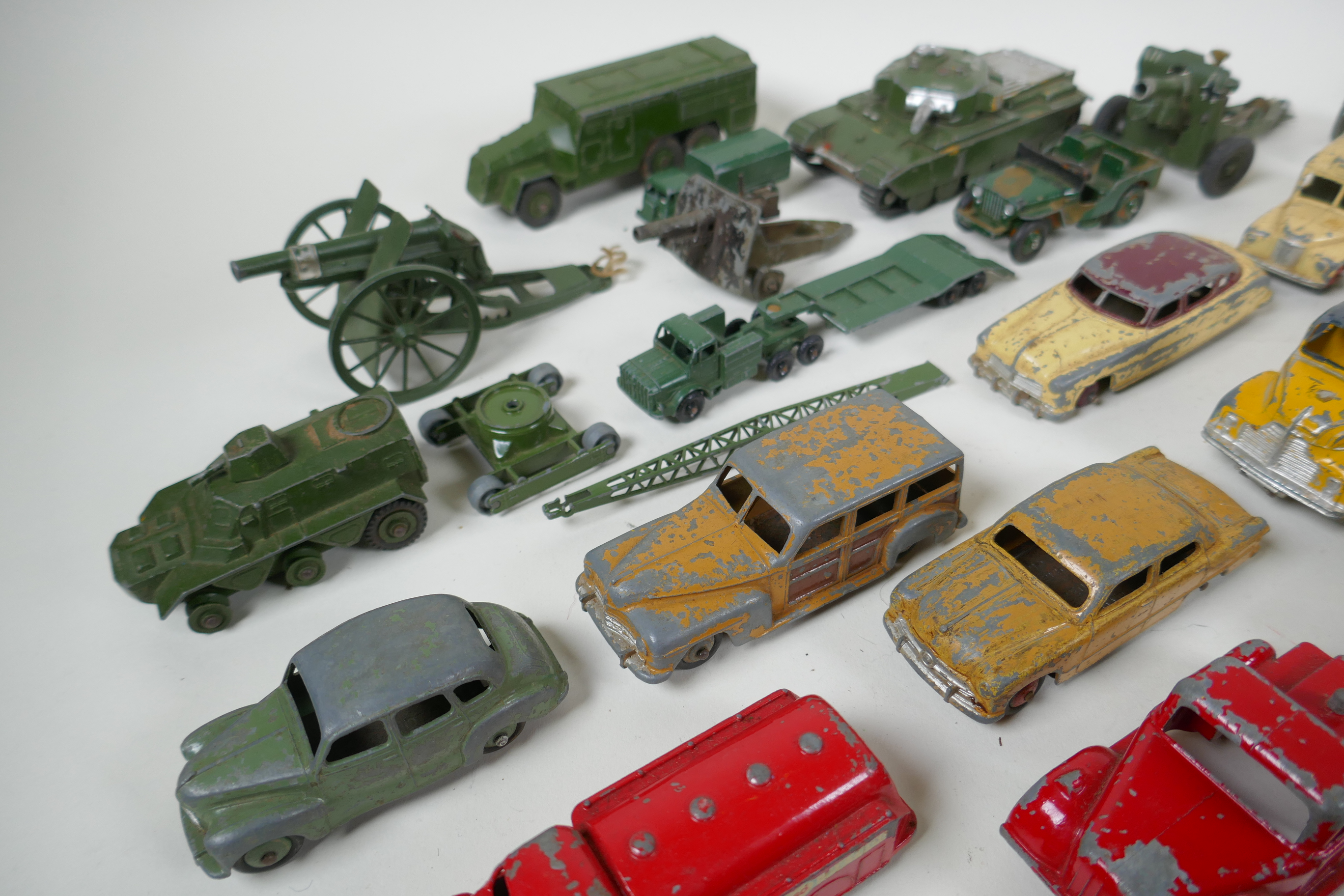 A collection of vintage die cast metal cars, trucks, military vehicles and farming vehicles, - Image 3 of 9