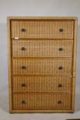 A rattan five drawer chest, 87 x 46 x 126cm