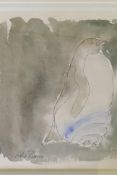 Lelia Pissarro, penguin, pen and wash, signed, 17 x 18cm