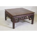 A Chinese hardwood coffee table/opium table, 91 x 91cm, 50cm high