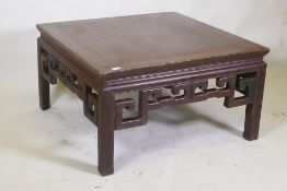 A Chinese hardwood coffee table/opium table, 91 x 91cm, 50cm high