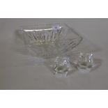A Waterford crystal cut glass bowl, 23 x 23cm and a pair of Rosenthal glass candle holders