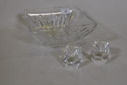 A Waterford crystal cut glass bowl, 23 x 23cm and a pair of Rosenthal glass candle holders