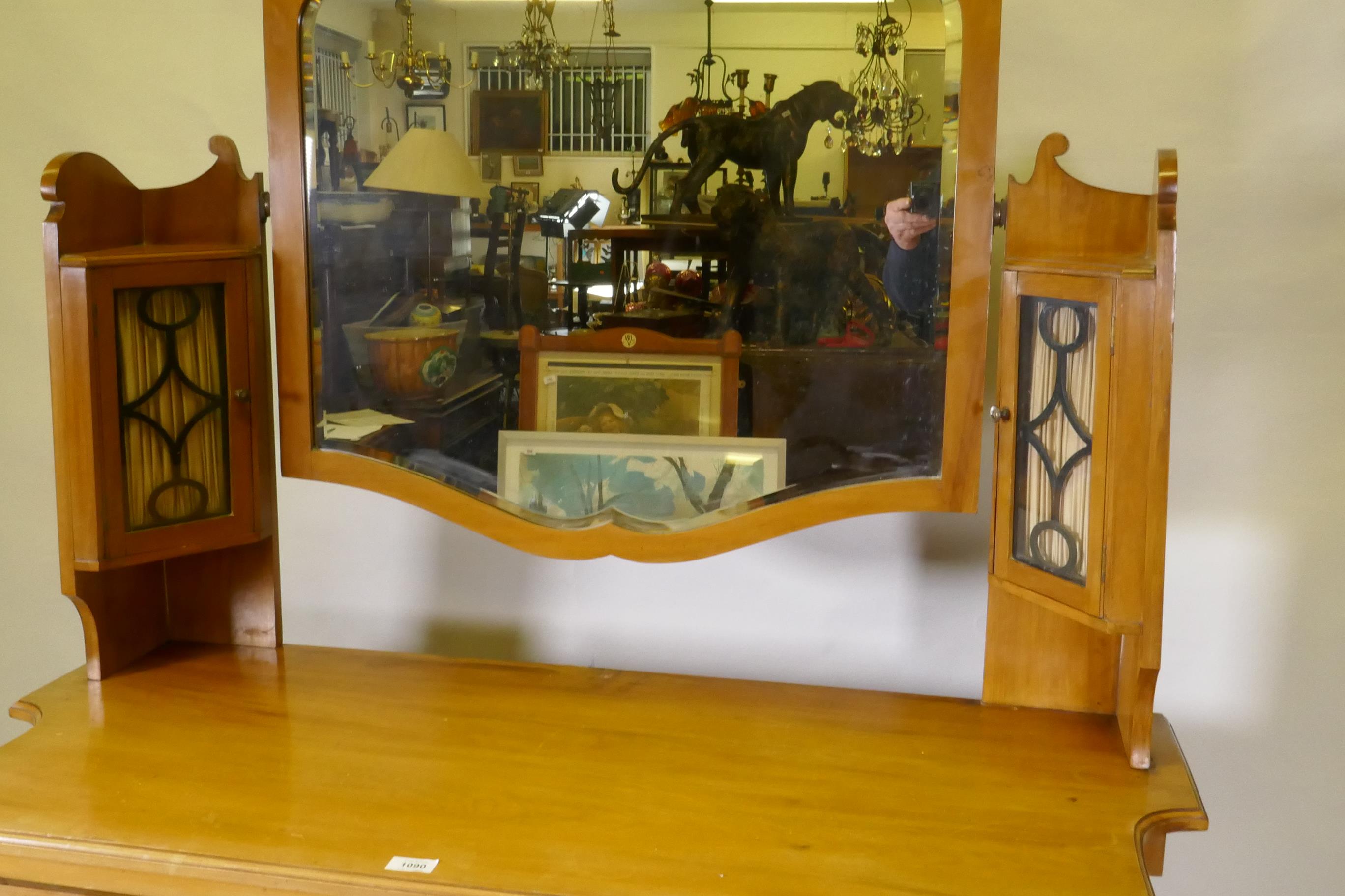 A Victorian satinwood dressing table, the upper section with mirror flanked by glazed cabinets, - Image 2 of 3