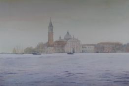 Ilana Richardson, (Israeli, b.1945), Morning Mist, San Giorgio, Venice, pencil signed watercolour,