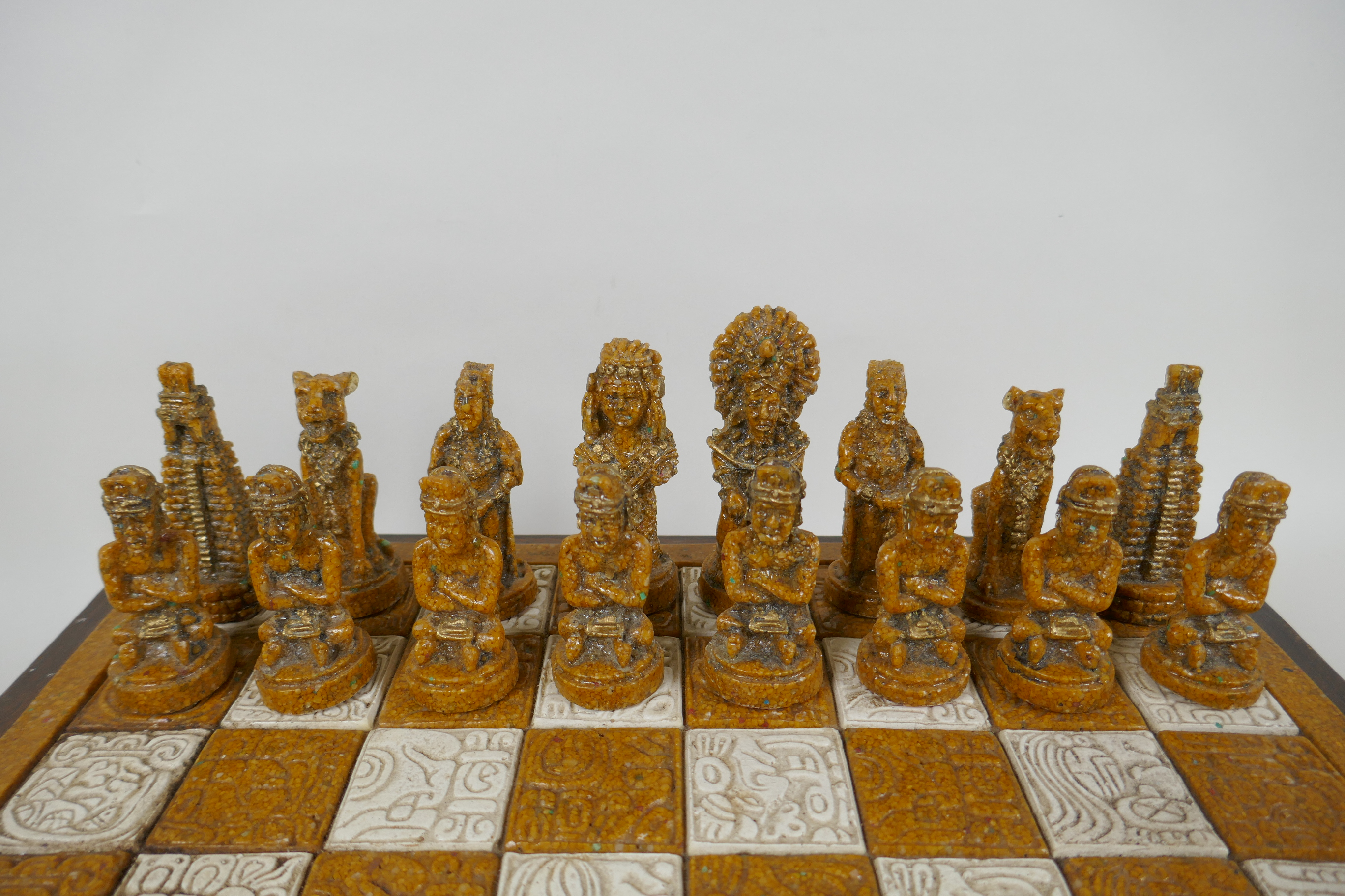 A composition chess set in the form of Myan deities, complete, 40 x 40cm - Image 3 of 5