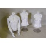 Three acrylic shop mannequins, 85cm high