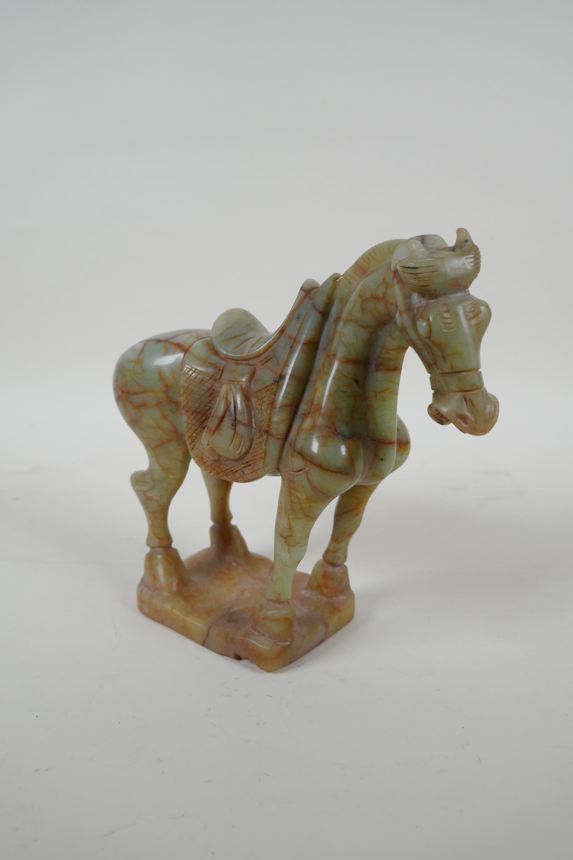 A Chinese carved celadon jade Tang style horse, 18cm high - Image 2 of 4