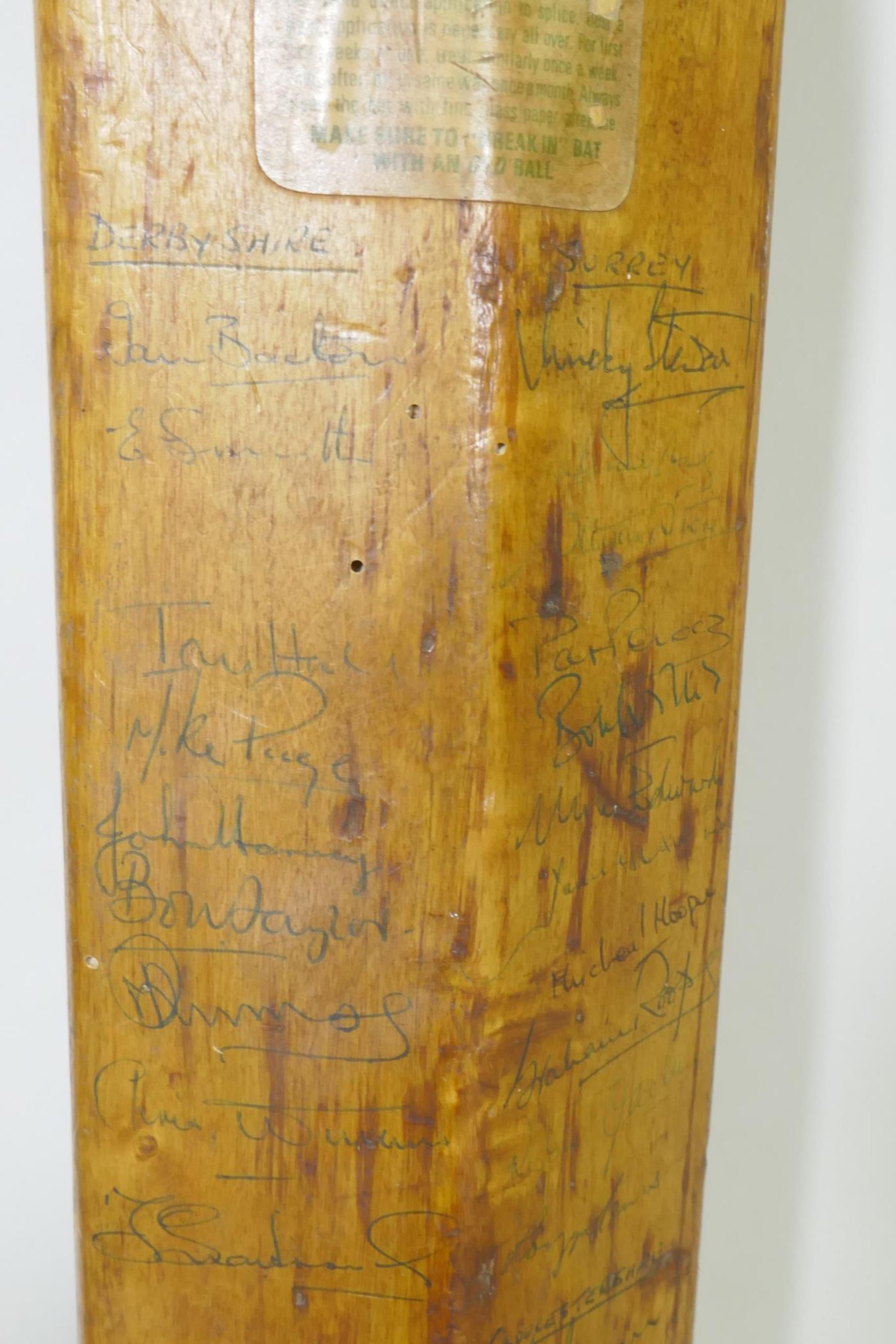 A Slazenger cricket bat, signed with players autographs, Pakistan 1971, Derbyshire, Surrey, - Image 3 of 10
