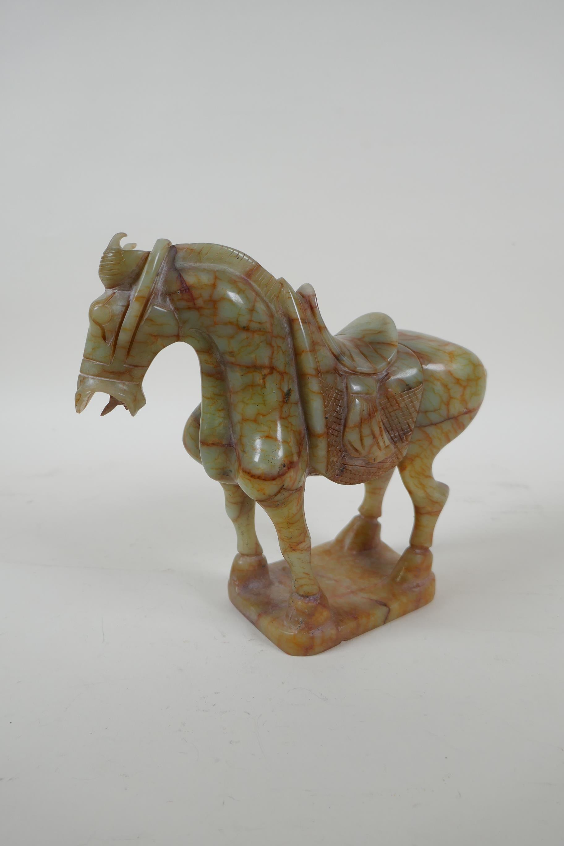 A Chinese carved celadon jade Tang style horse, 18cm high - Image 3 of 4