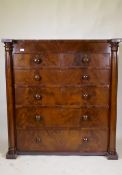 A Victorian flame mahogany Scotch chest of two over four drawers, with cock beaded detail and