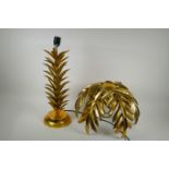 A gilt metal table lamp in the form of a palm tree, 74cm high, AF