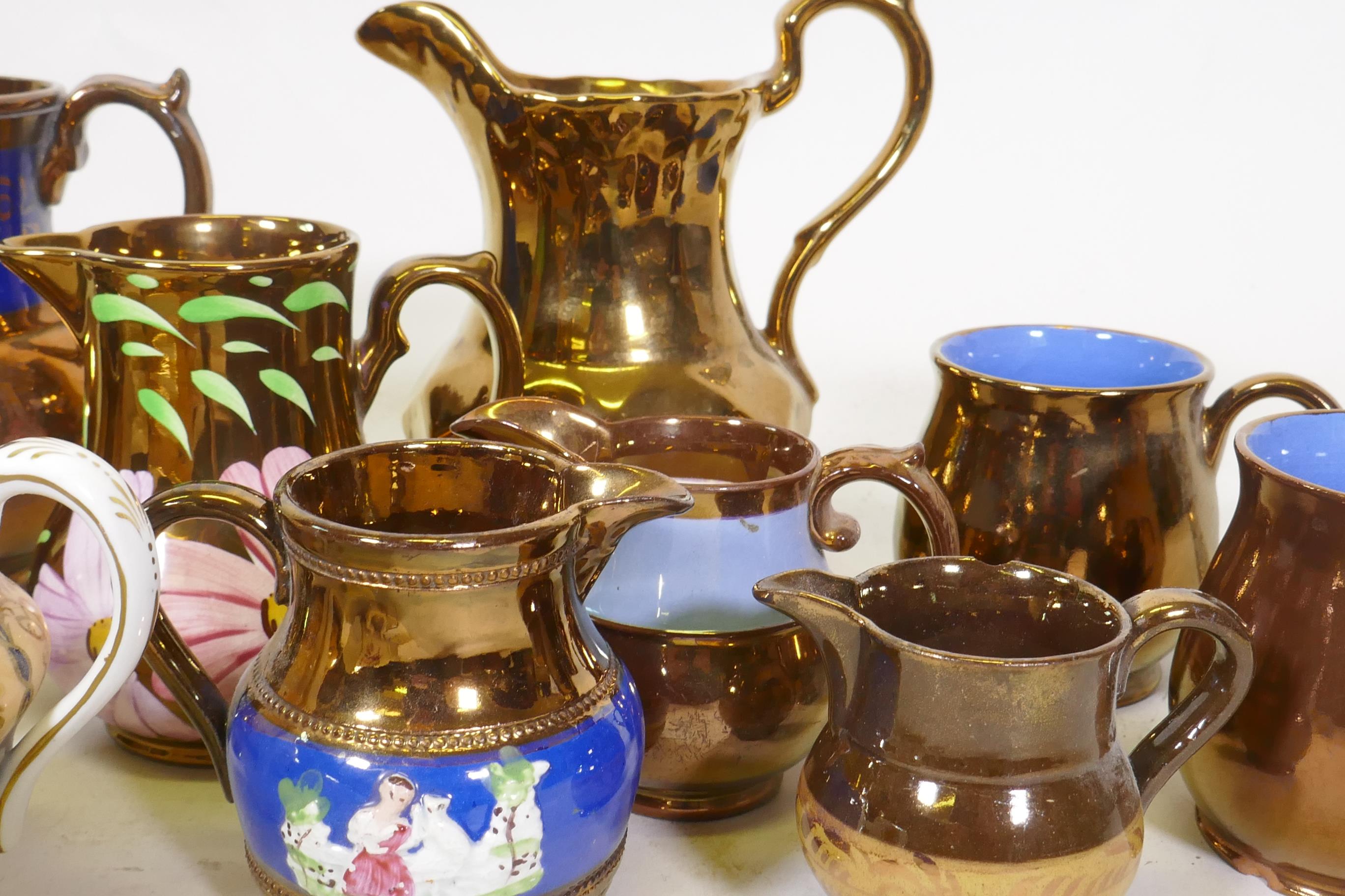 A C19th creamware mug, with hand painted floral decoration and inscription in gilt, 9cm high, and - Image 10 of 10