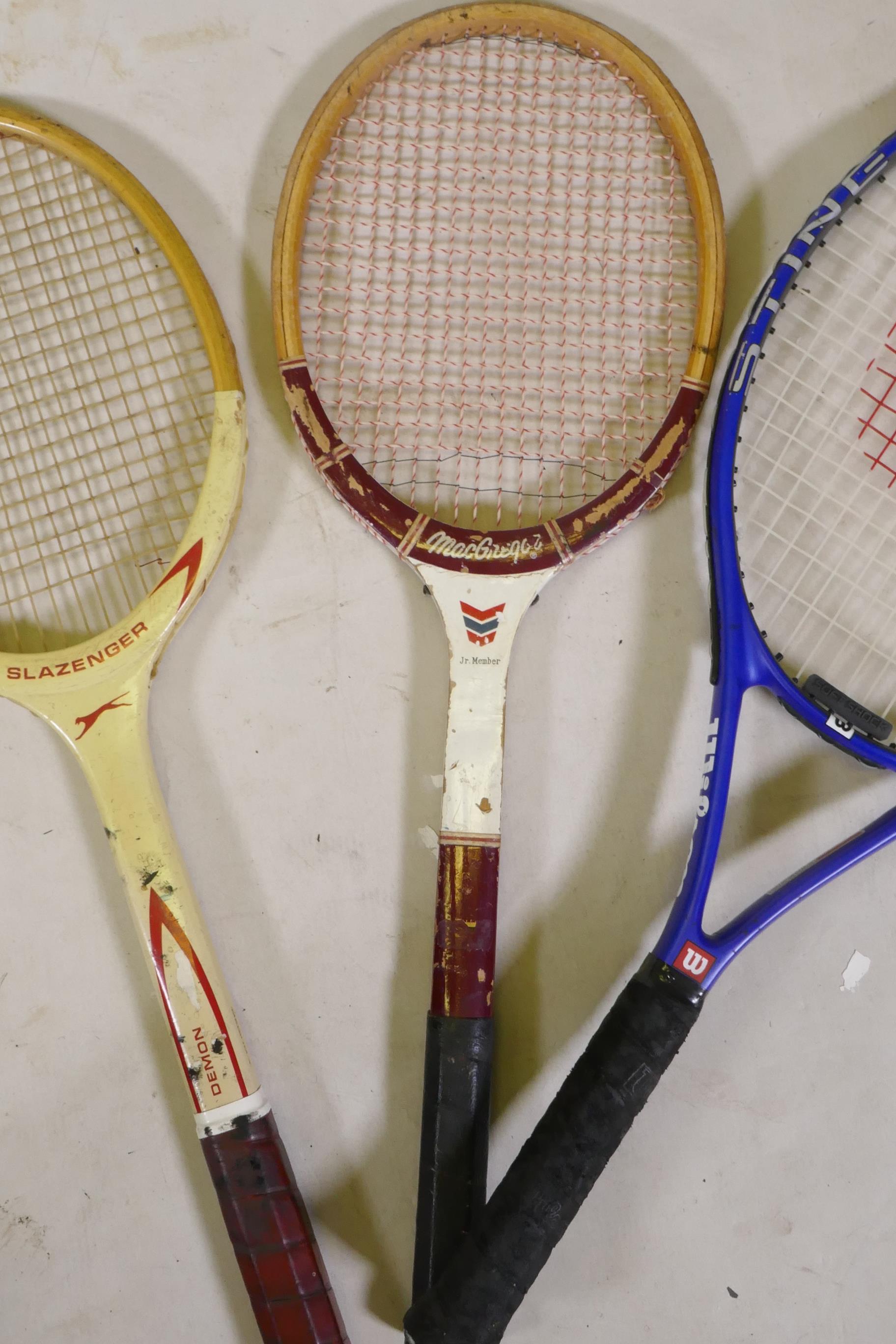 A Wilson 'Sting Soft Shock' tennis racket, a Dunlop 'I-Zone 5' tennis racket, a vintage Slazenger ' - Image 4 of 5