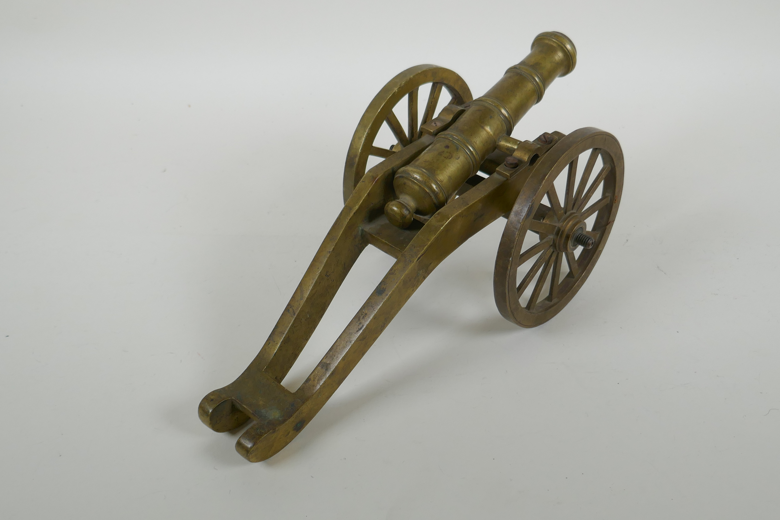 An antique bronze table canon, 33cm long, AF missing wheel nuts - Image 3 of 4