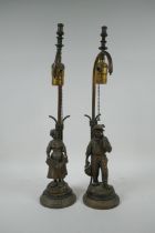 A pair of Dutch gilt bronze figural table lamps of farm workers, after Joseph D'Aste, (1881-1945),